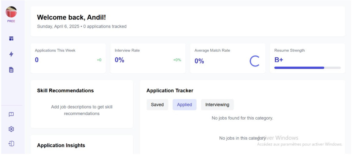 Screenshot of Jobbyo dashboard showing job applications and tracking features