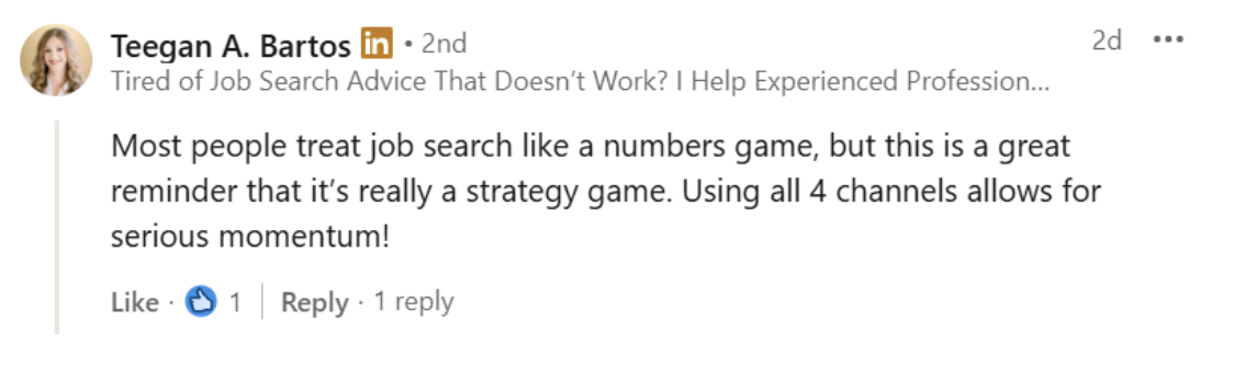 Teegan's insights on job search strategy