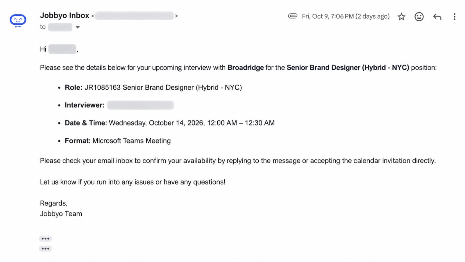 Interview email from Broadridge