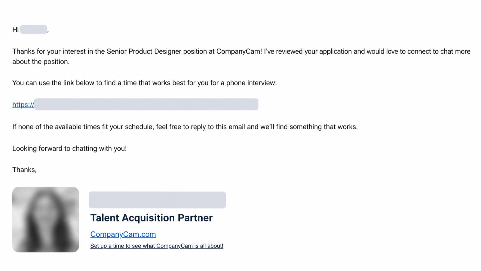 Interview email from CompanyCam