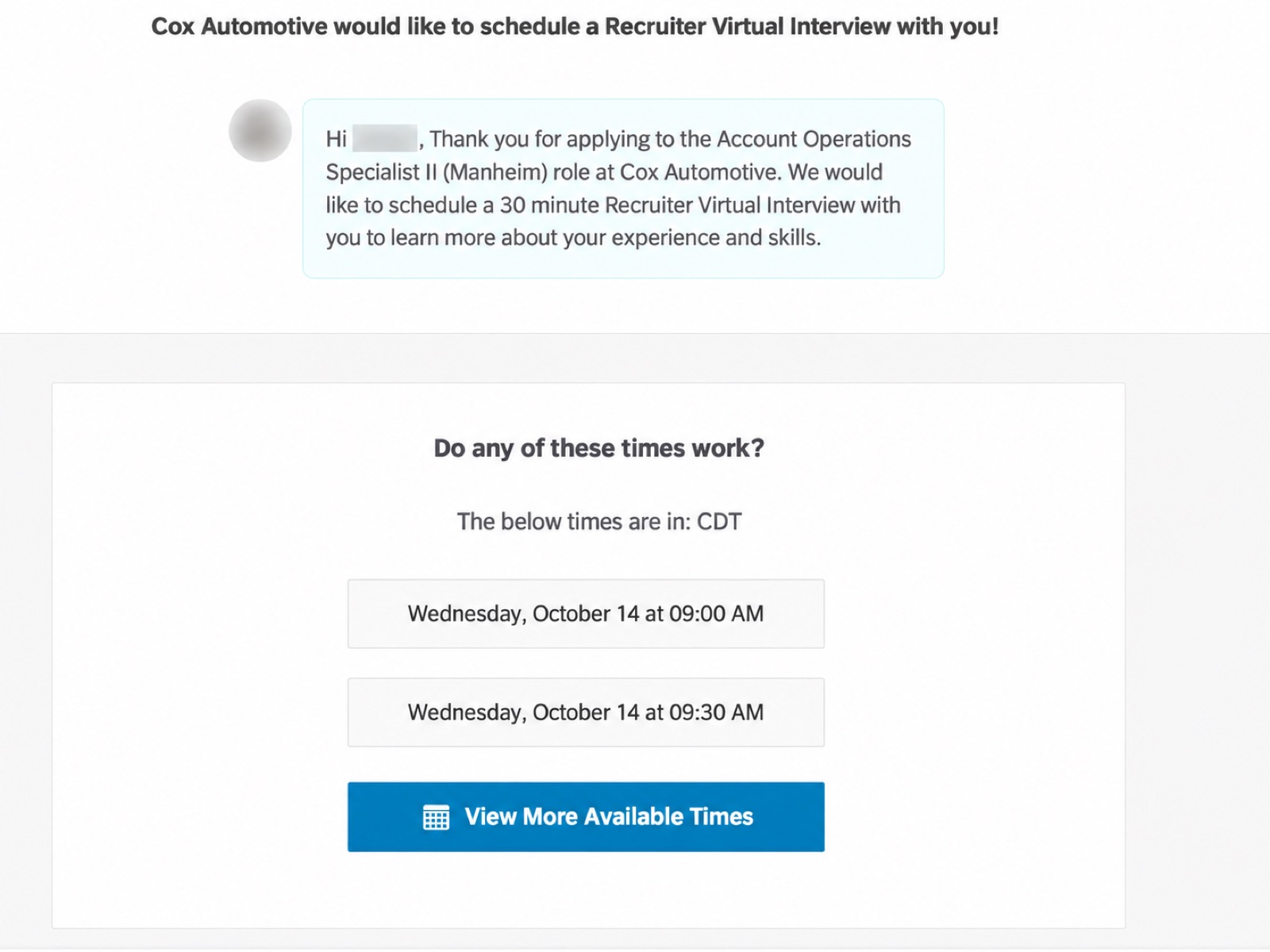Interview email from Cox Automotive