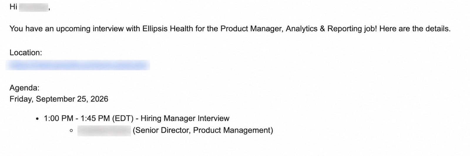 Interview email from Ellipsis Health