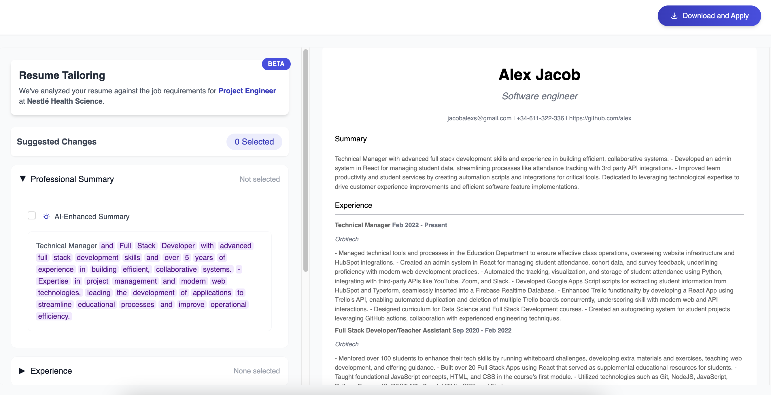 Smart CV Assistant feature